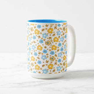 Blaue gelbe elegante Farmhouse-Blumenmuster Zweifarbige Tasse