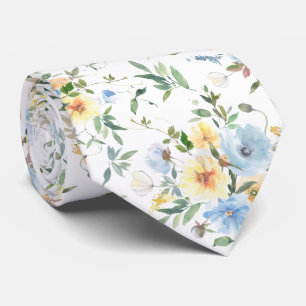 Blaue Gelbe Florale Wasserfarbe Krawatte Schlips