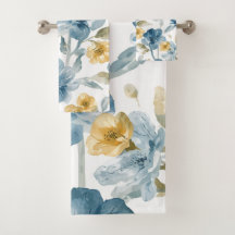 Blaue Gelbe Gartenblumen Botanisches Muster