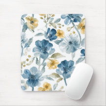Blaue Gelbe Gartenblumen Botanisches Muster