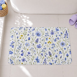 Blaue Gelbe Grüne Aquarell-Wildblumenmuster Badematte