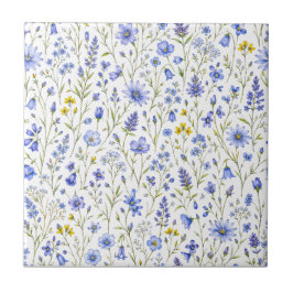 Blaue Gelbe Grüne Aquarell-Wildblumenmuster Fliese