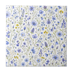 Blaue Gelbe Grüne Aquarell-Wildblumenmuster Fliese