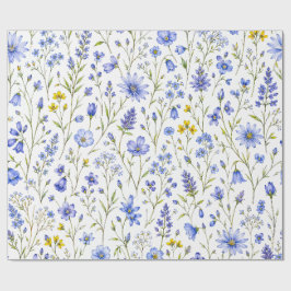 Blaue Gelbe Grüne Aquarell-Wildblumenmuster Geschenkpapier