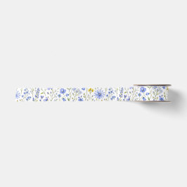 Blaue Gelbe Grüne Aquarell-Wildblumenmuster Satinband