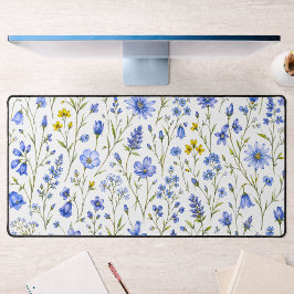 Blaue Gelbe Grüne Aquarell-Wildblumenmuster Schreibtischunterlage
