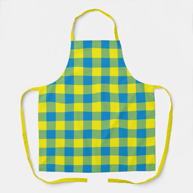 Blaue Gelbe Grüne Karierte Gingham-Muster Schürze (Vorderseite)