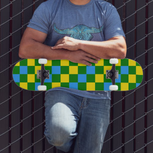 Blaue Gelbe Grüne Karomuster Gestaltung Skateboard