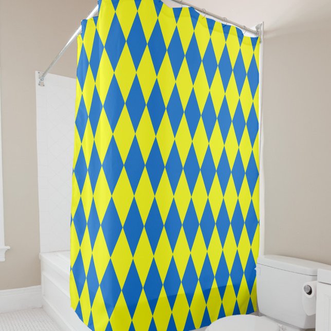 Blaue Gelbe Harlekin Karo-Design  Duschvorhang (Von Creator hochgeladen)