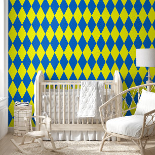Blaue Gelbe Harlekin Karo-Design Tapete