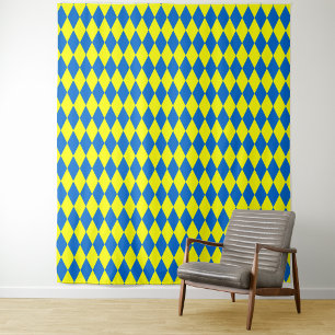Blaue Gelbe Harlekin Karo-Design  Wandteppich