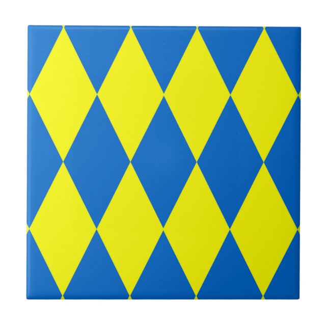 Blaue Gelbe Harlekin Karomuster Design  Fliese (Vorderseite)