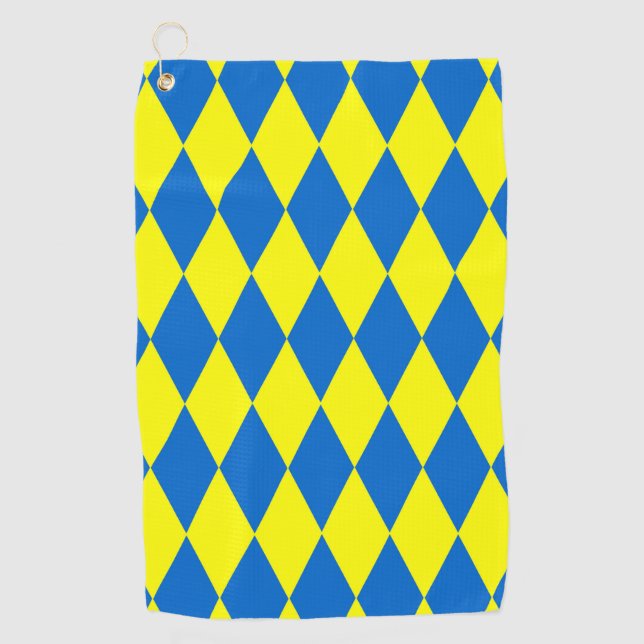 Blaue Gelbe Harlekin Karomuster Design  Golfhandtuch (Vorderseite)