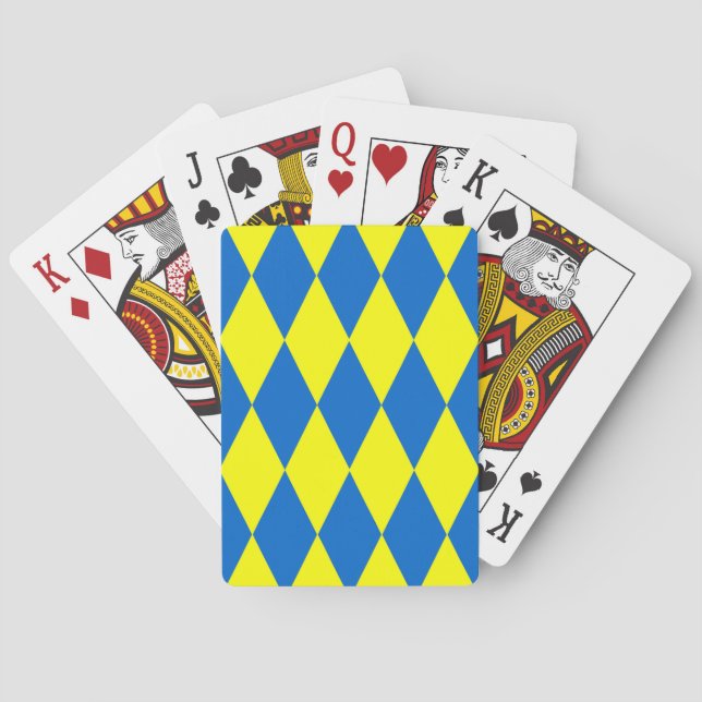 Blaue Gelbe Harlekin Karomuster Design  Spielkarten (Rückseite)