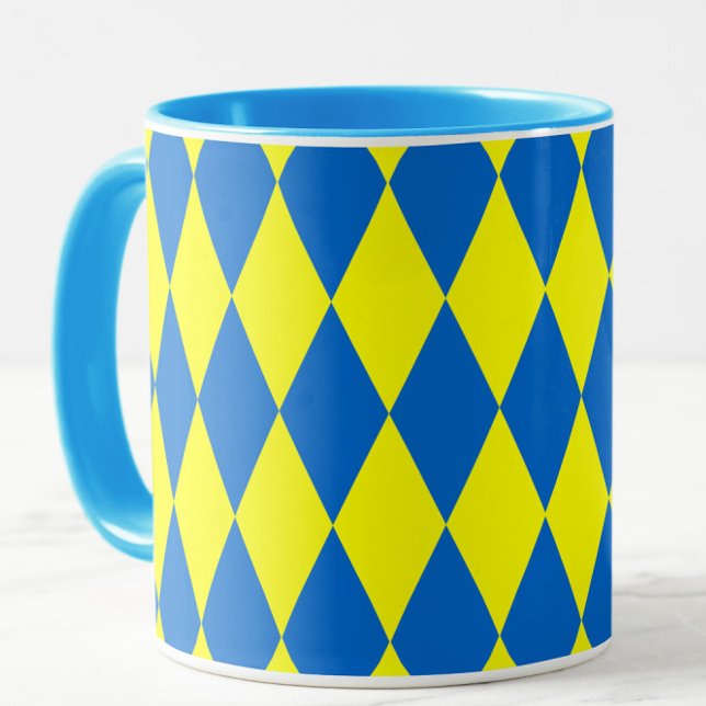 Blaue Gelbe Harlekin Karomuster  Tasse (Von Creator hochgeladen)