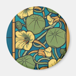 Blaue Gelbe Kapuzinerkresse-Blume Nouveau-Muster Magnet