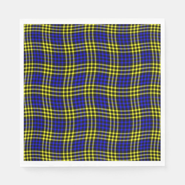 Blaue Gelbe Karierte Karo Nahtlose Muster Serviette (Vorderseite)