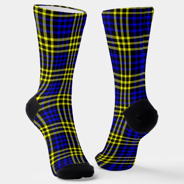 Blaue Gelbe Karierte Karo Nahtlose Muster Socken (Gewinkelt)