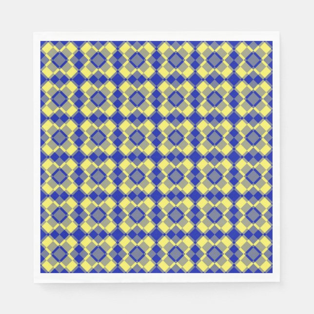 Blaue gelbe Karo-Argyle-Muster-Papier-Serviette Serviette (Vorderseite)