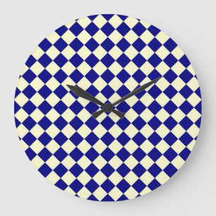 Blaue Gelbe Karo-Diamant-Muster Große Wanduhr