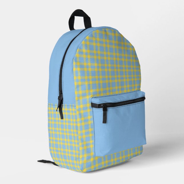 Blaue Gelbe Karomuster Bedruckter Rucksack (Rückseitige Ecke links)