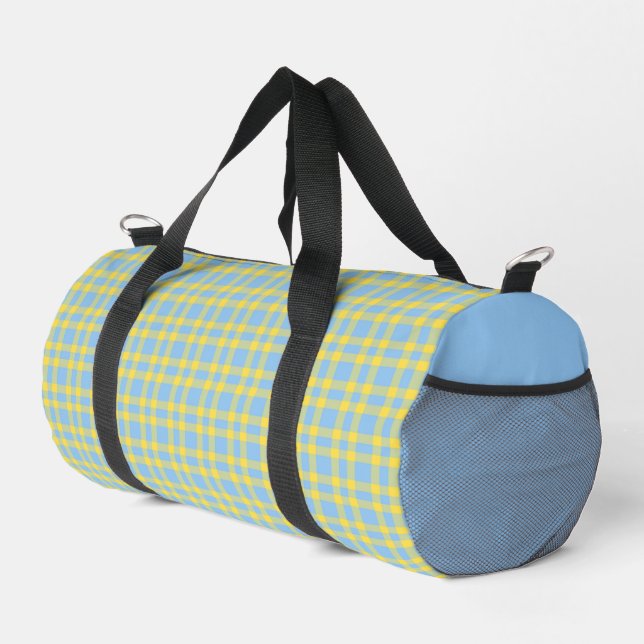 Blaue Gelbe Karomuster Klein Duffle Bag (Rechte Ecke)