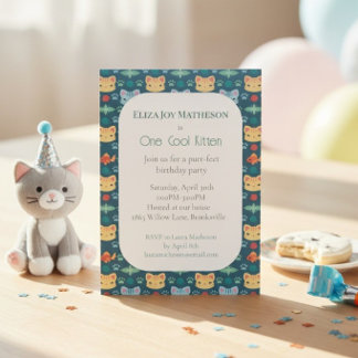 Blaue & Gelbe Kitty-Katze Ein Cooler Kitz Geburtst Einladung