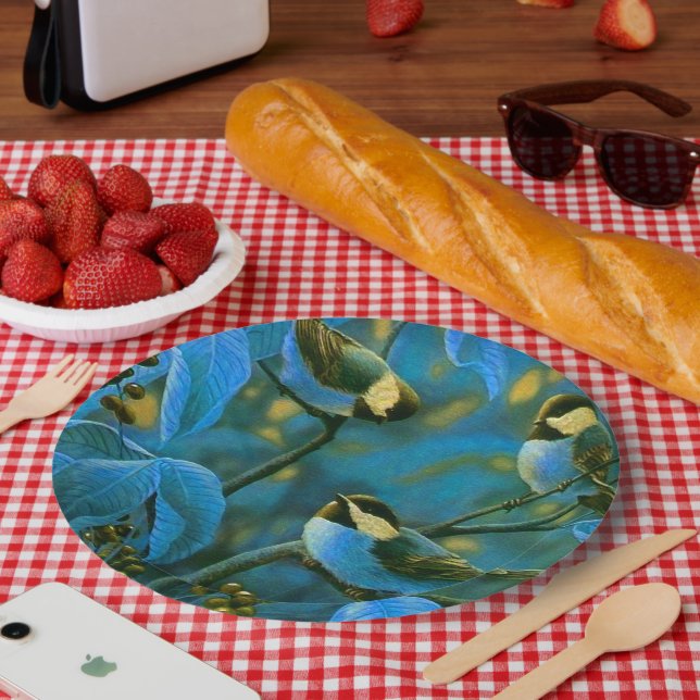 Blaue Gelbe Kleine Pappteller (Picknick)