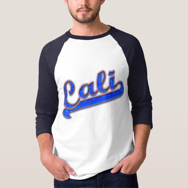 Blaue Gelbe Kontur-T - Shirt für das Cali Logo (Vorderseite)