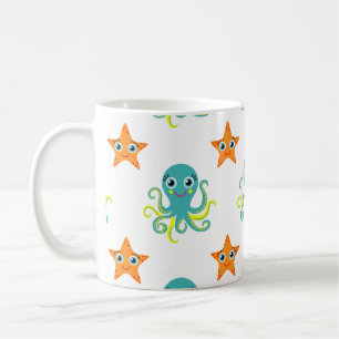 Blaue gelbe Krake; Orange Starfish Kaffeetasse
