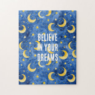 Blaue Gelbe Monde Sterne Nachthimmel Puzzle