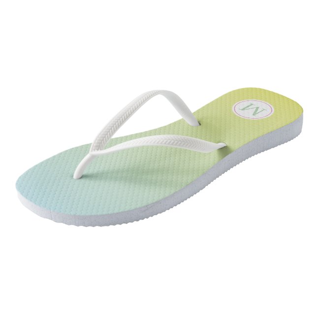 Blaue gelbe Ombre Monogram Flip Flops (Schrägansicht)