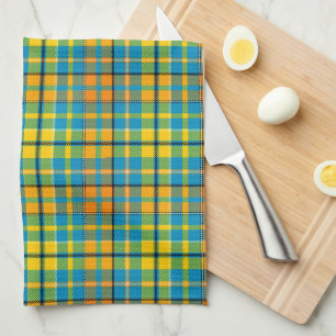 Blaue Gelbe Orange Karierte Tartan-Design  Geschirrtuch
