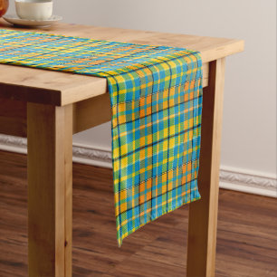Blaue Gelbe Orange Karierte Tartan-Design Kurzer Tischläufer