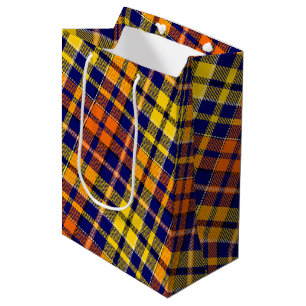 Blaue Gelbe Orange Karierte Tartan-Design Mittlere Geschenktüte