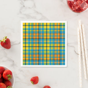 Blaue Gelbe Orange Karierte Tartan-Design Serviette