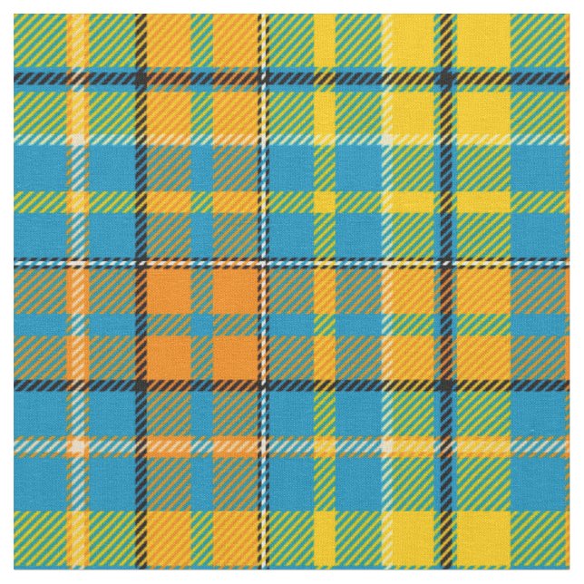 Blaue Gelbe Orange Karierte Tartan-Design  Stoff (Nahaufnahme)