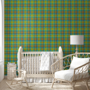 Blaue Gelbe Orange Karierte Tartan-Design Tapete