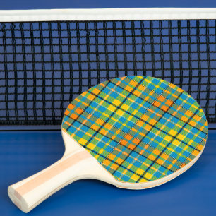 Blaue Gelbe Orange Karierte Tartan-Design Tischtennis Schläger