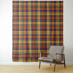 Blaue Gelbe Orange Karierte Tartan-Design Wandteppich