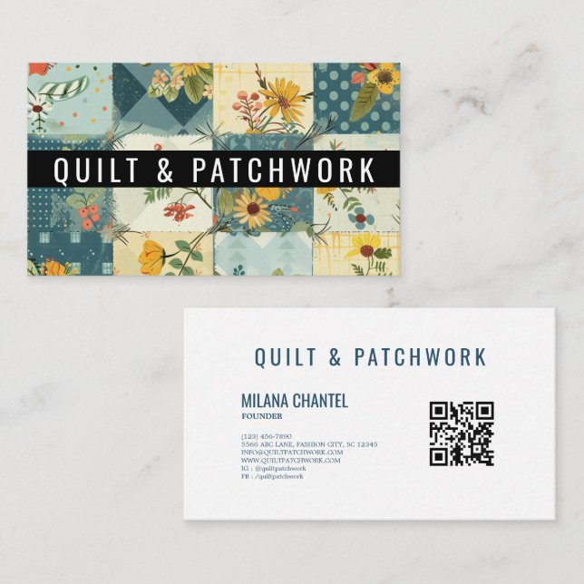 Blaue Gelbe Patchwork-Quilt-Handmade-Kleidung Visitenkarte (Vorne/Hinten)