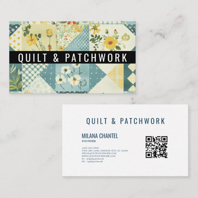 Blaue Gelbe Patchwork-Quilt-Handmade-Kleidung  Visitenkarte (Vorne/Hinten)