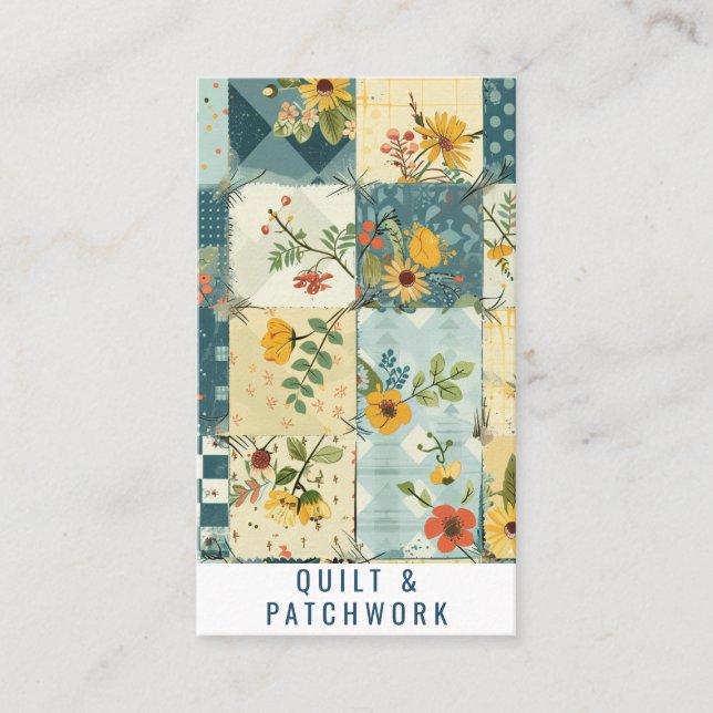 Blaue Gelbe Patchwork-Quilt-Handmade-Kleidung  Visitenkarte (Vorderseite)
