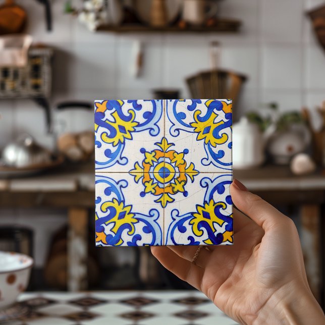 Blaue Gelbe Portugiesische Mosaik Azulejo Kunst Fliese (Blue Yellow Portuguese Mosaic Azulejo Art Ceramic Tile)