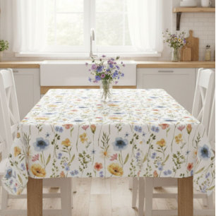 Blaue Gelbe Rosa Wildblumen-Wasserfarbe Tischdecke