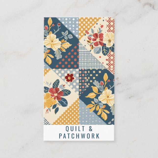 Blaue Gelbe Rote Quilt-Patchwork-Handmade-Kleidung Visitenkarte (Vorderseite)