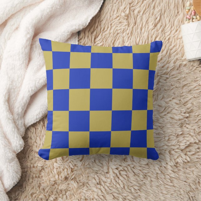 Blaue Gelbe Schachbrett-Polster Kissen (Decke)