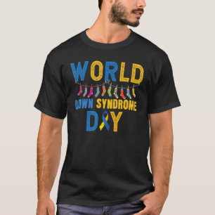 Blaue Gelbe Schleifen Socken Welt Down-Syndrom-Bew T-Shirt