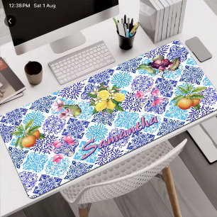 Blaue Gelbe Sizilianische Florale Azulejo Fliesen Schreibtischunterlage