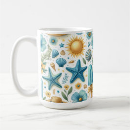 BLAUE & GELBE SOMMER MUSCHELN SONNEN BLUMEN KAFFEETASSE